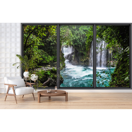 Optical Illusion Panoramic Bay Window Wall Mural / Wallpaper - Waterfall