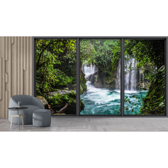 Optical Illusion Panoramic Bay Window Wall Mural / Wallpaper - Waterfall