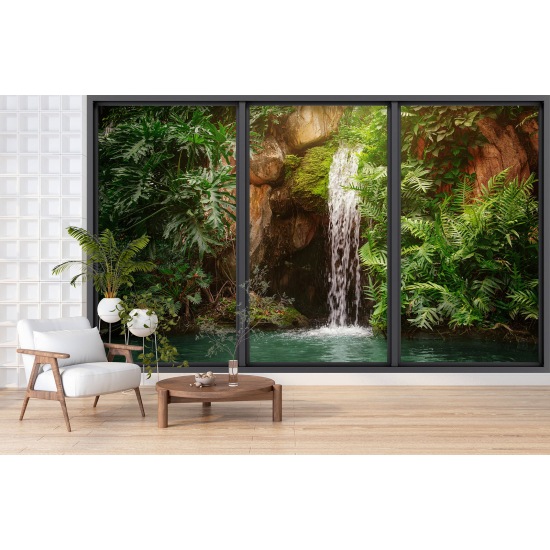 Optical Illusion Panoramic Bay Window Wall Mural / Wallpaper - Waterfall