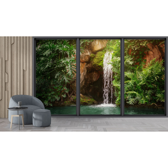 Optical Illusion Panoramic Bay Window Wall Mural / Wallpaper - Waterfall