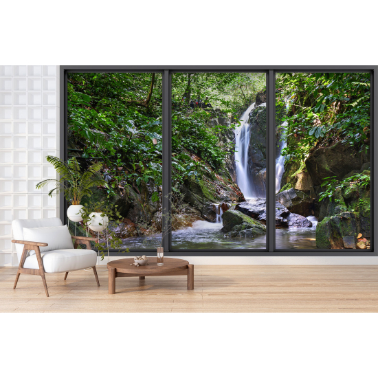 Optical Illusion Panoramic Bay Window Wall Mural / Wallpaper - Waterfall