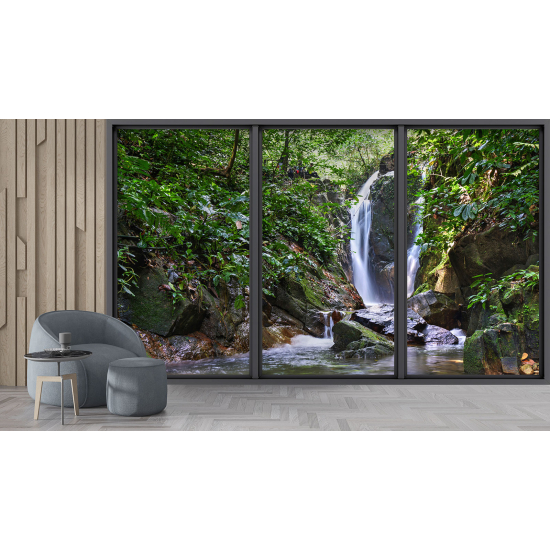 Optical Illusion Panoramic Bay Window Wall Mural / Wallpaper - Waterfall