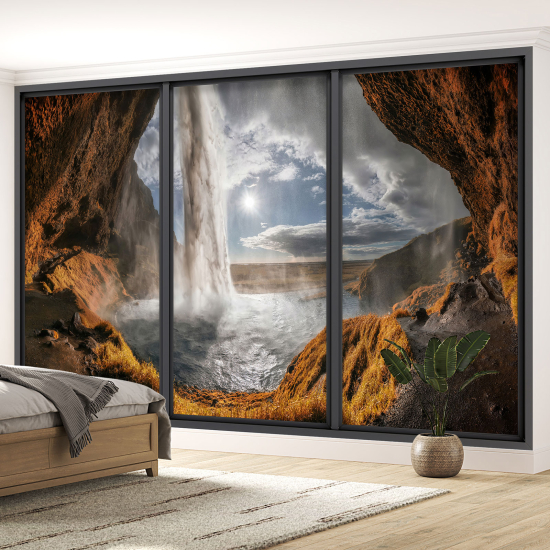 Optical Illusion Panoramic Bay Window Wall Mural / Wallpaper - Waterfall