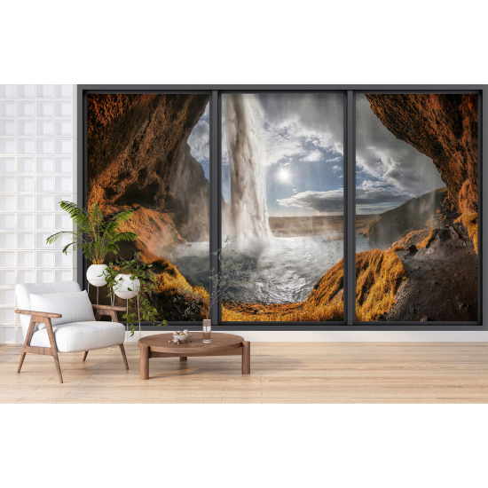 Optical Illusion Panoramic Bay Window Wall Mural / Wallpaper - Waterfall