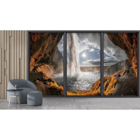 Optical Illusion Panoramic Bay Window Wall Mural / Wallpaper - Waterfall