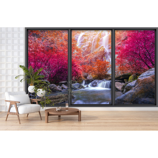 Optical Illusion Panoramic Bay Window Wall Mural / Wallpaper - Waterfall