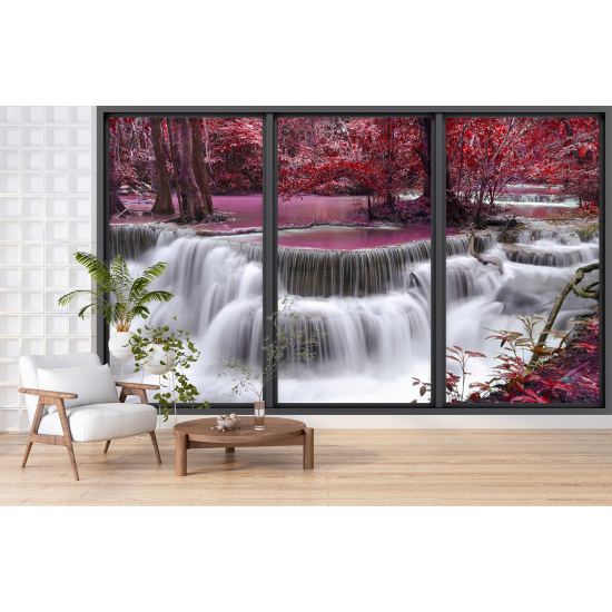 Optical Illusion Panoramic Bay Window Wall Mural / Wallpaper - Waterfalls