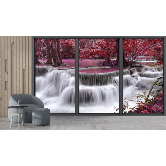 Optical Illusion Panoramic Bay Window Wall Mural / Wallpaper - Waterfalls