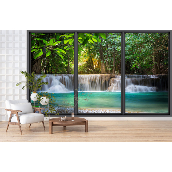 Optical Illusion Panoramic Bay Window Wall Mural / Wallpaper - Waterfalls