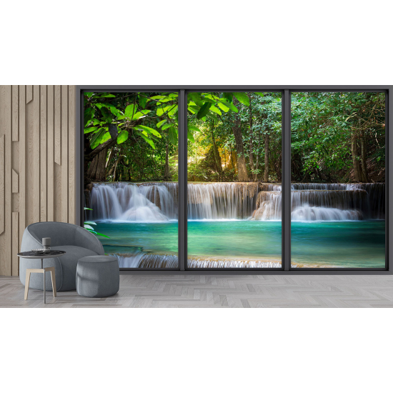 Optical Illusion Panoramic Bay Window Wall Mural / Wallpaper - Waterfalls