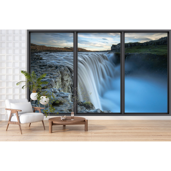 Optical Illusion Panoramic Bay Window Wall Mural / Wallpaper - Waterfalls