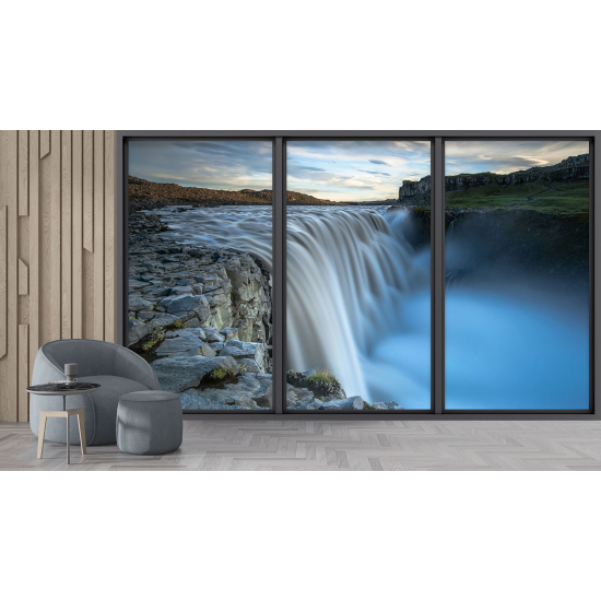 Optical Illusion Panoramic Bay Window Wall Mural / Wallpaper - Waterfalls