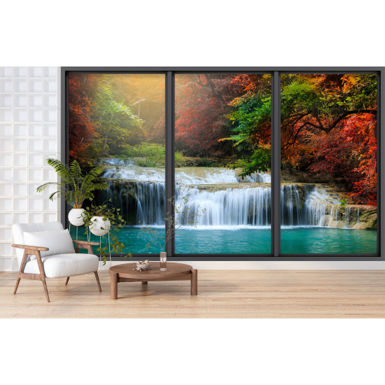 Optical Illusion Panoramic Bay Window Wall Mural / Wallpaper - Waterfalls