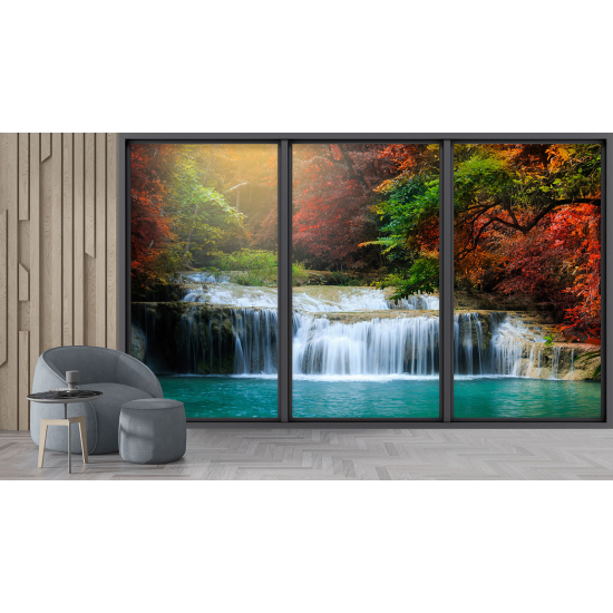 Optical Illusion Panoramic Bay Window Wall Mural / Wallpaper - Waterfalls