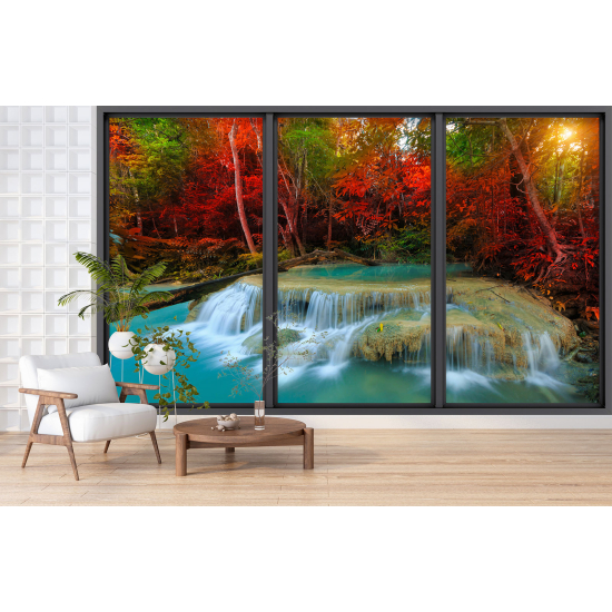 Optical Illusion Panoramic Bay Window Wall Mural / Wallpaper - Waterfalls