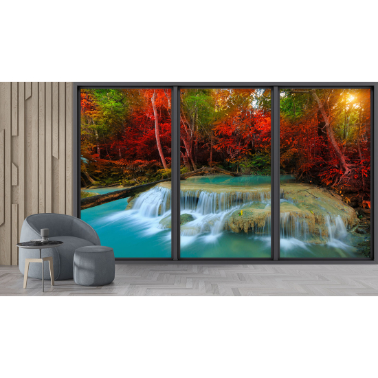 Optical Illusion Panoramic Bay Window Wall Mural / Wallpaper - Waterfalls