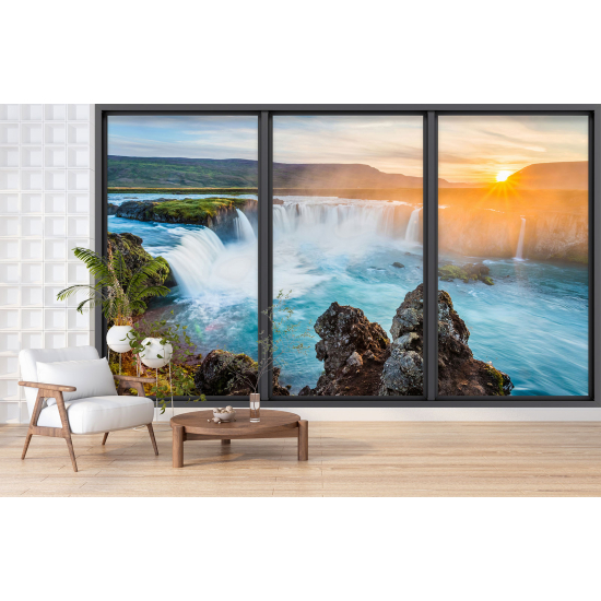 Optical Illusion Panoramic Bay Window Wall Mural / Wallpaper - Waterfalls