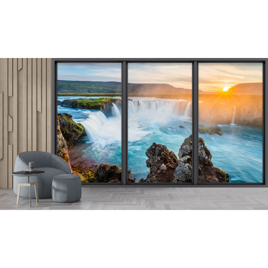 Optical Illusion Panoramic Bay Window Wall Mural / Wallpaper - Waterfalls