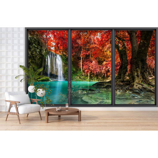 Optical Illusion Panoramic Bay Window Wall Mural / Wallpaper - Waterfalls