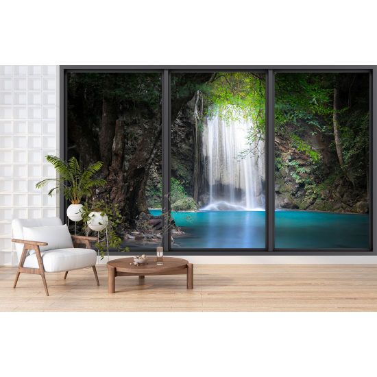 Optical Illusion Panoramic Bay Window Wall Mural / Wallpaper - Waterfalls