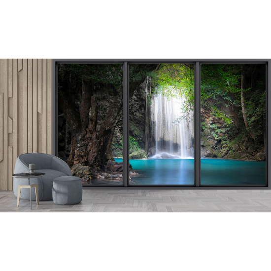 Optical Illusion Panoramic Bay Window Wall Mural / Wallpaper - Waterfalls