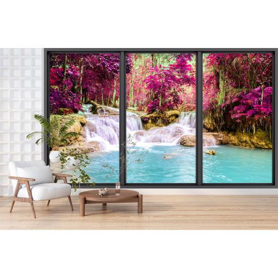 Optical Illusion Panoramic Bay Window Wall Mural / Wallpaper - Waterfalls