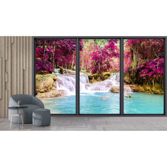 Optical Illusion Panoramic Bay Window Wall Mural / Wallpaper - Waterfalls