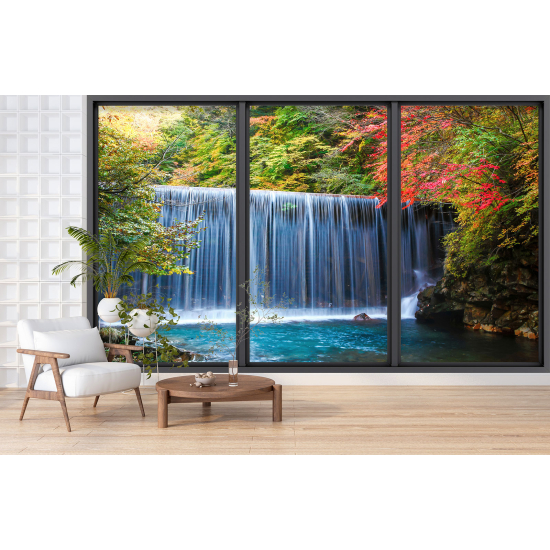 Optical Illusion Panoramic Bay Window Wall Mural / Wallpaper - Waterfalls