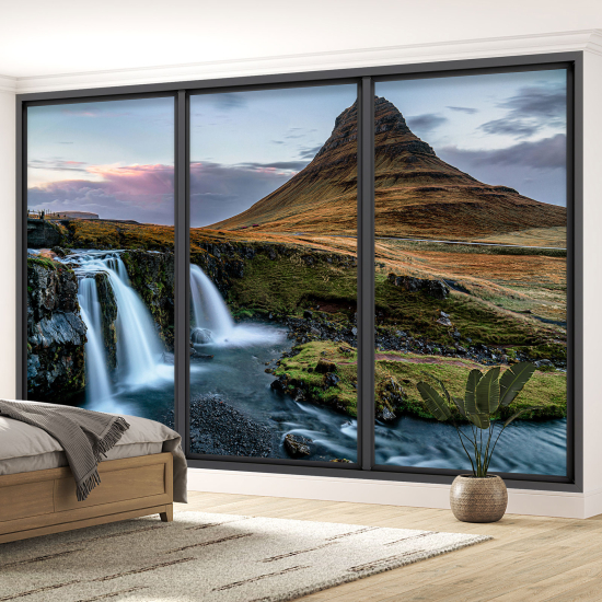 Optical Illusion Panoramic Bay Window Wall Mural / Wallpaper - Waterfalls