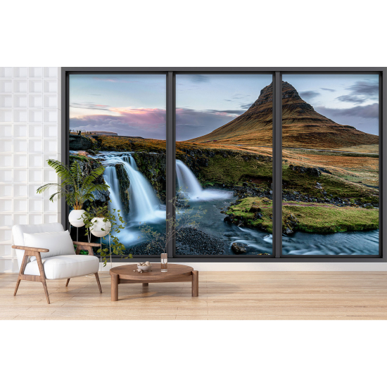 Optical Illusion Panoramic Bay Window Wall Mural / Wallpaper - Waterfalls