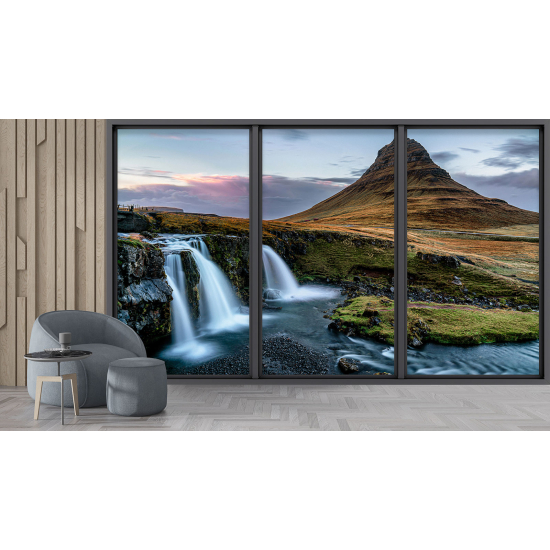 Optical Illusion Panoramic Bay Window Wall Mural / Wallpaper - Waterfalls