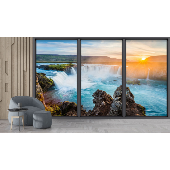 Optical Illusion Panoramic Bay Window Wall Mural / Wallpaper - Waterfalls