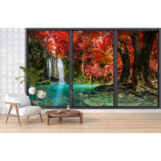 Optical Illusion Panoramic Bay Window Wall Mural / Wallpaper - Waterfalls