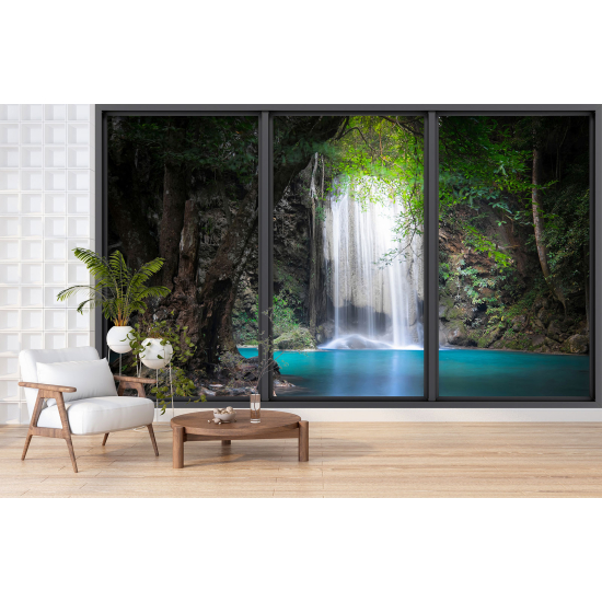 Optical Illusion Panoramic Bay Window Wall Mural / Wallpaper - Waterfalls