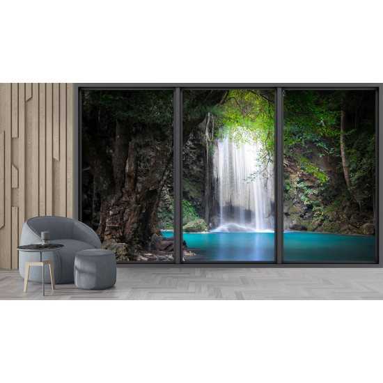 Optical Illusion Panoramic Bay Window Wall Mural / Wallpaper - Waterfalls