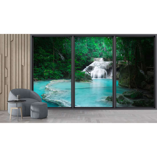 Optical Illusion Panoramic Bay Window Wall Mural / Wallpaper - Waterfalls