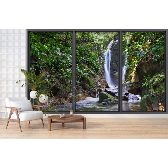 Optical Illusion Panoramic Bay Window Wall Mural / Wallpaper - Waterfalls