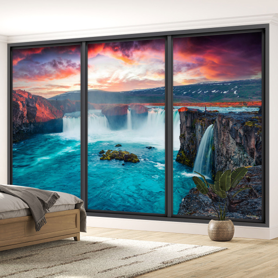 Optical Illusion Panoramic Bay Window Wall Mural / Wallpaper - Waterfalls