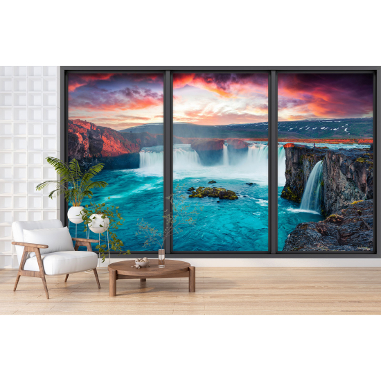 Optical Illusion Panoramic Bay Window Wall Mural / Wallpaper - Waterfalls