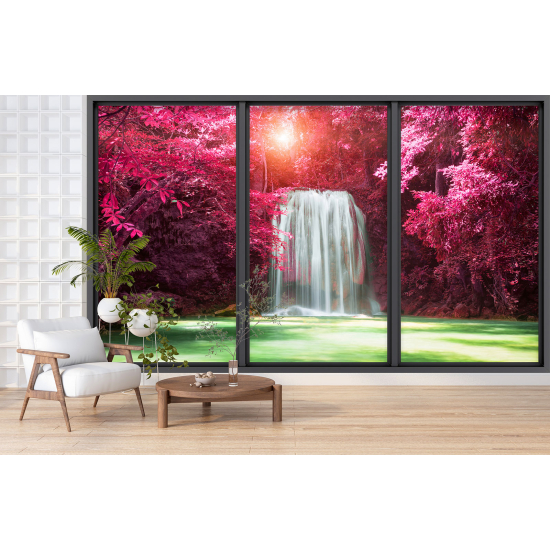 Optical Illusion Panoramic Bay Window Wall Mural / Wallpaper - Waterfalls