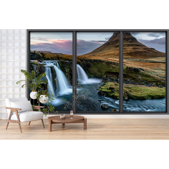 Optical Illusion Panoramic Bay Window Wall Mural / Wallpaper - Waterfalls