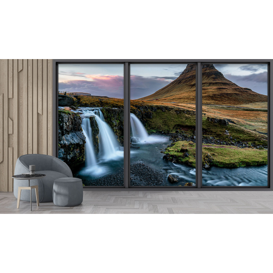 Optical Illusion Panoramic Bay Window Wall Mural / Wallpaper - Waterfalls