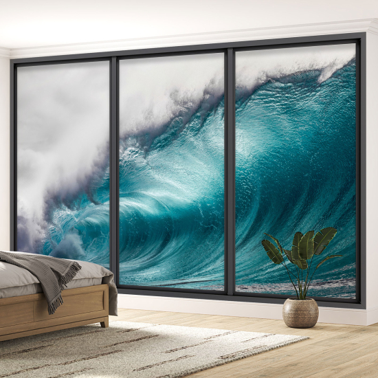 Optical Illusion Panoramic Bay Window Wall Mural / Wallpaper - Wave