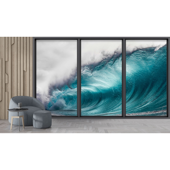 Optical Illusion Panoramic Bay Window Wall Mural / Wallpaper - Wave