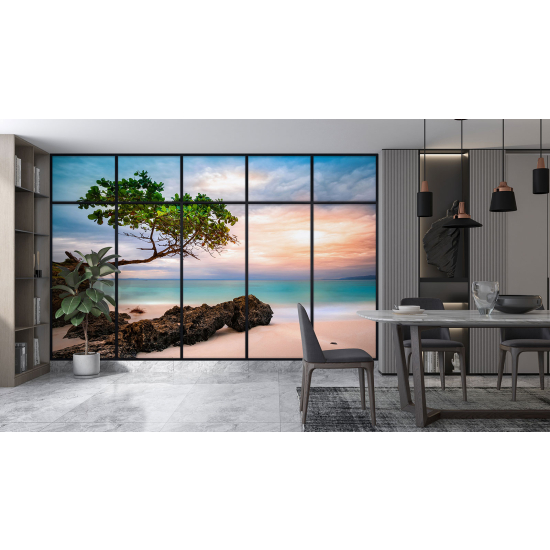 Optical Illusion Panoramic Window Wall Mural / Wallpaper - Beach