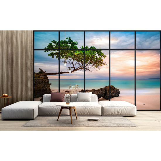 Optical Illusion Panoramic Window Wall Mural / Wallpaper - Beach