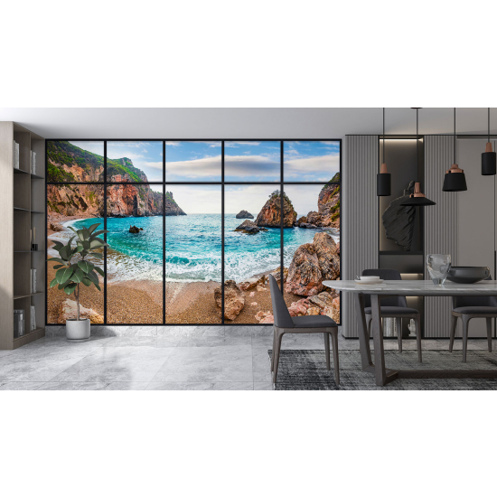 Optical Illusion Panoramic Window Wall Mural / Wallpaper - Beach