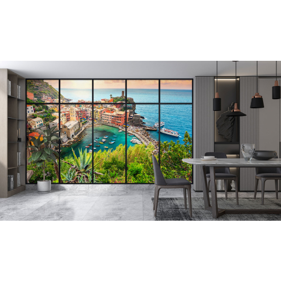 Optical Illusion Panoramic Window Wall Mural / Wallpaper - Cinque Terre