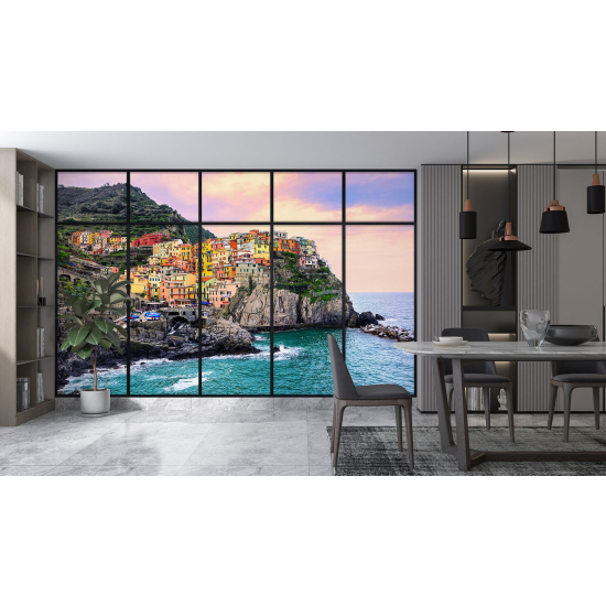 Optical Illusion Panoramic Window Wall Mural / Wallpaper - Cinque Terre