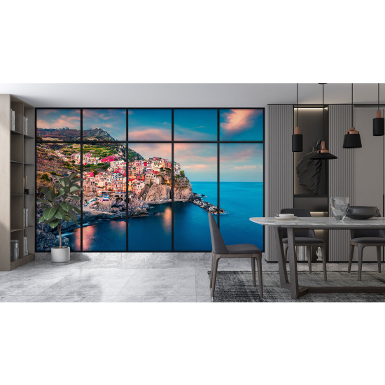 Optical Illusion Panoramic Window Wall Mural / Wallpaper - Cinque Terre